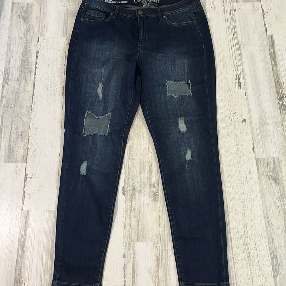 Lane Bryant Distressed Mid Rise Super Stretch Skinny Jeans Size 16